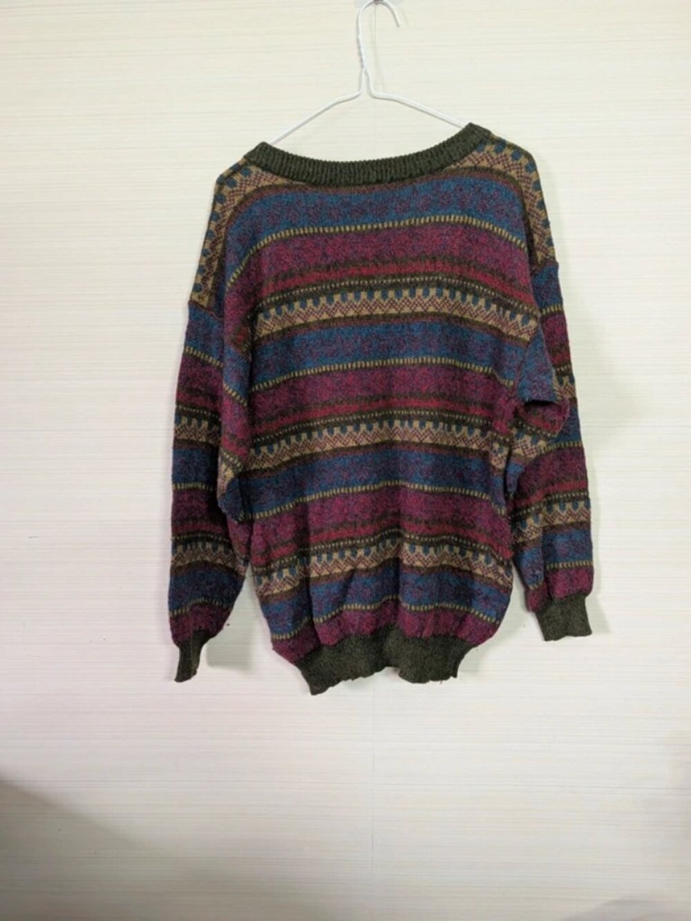 Vintage Multicoloured Fair Isle wool blend Knit Jumper m Burgundy Blue Green Ove - Picture 3 of 5